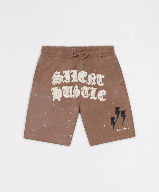 Reason Clothing Signature Plus Size Mindset Applique Washed Fleece Short - Khaki