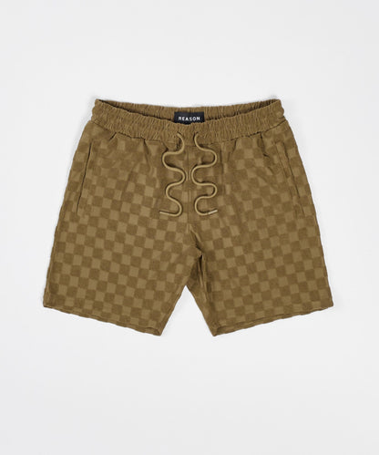 Reason Clothing Signature Checkerboard Towel Shorts - Brown