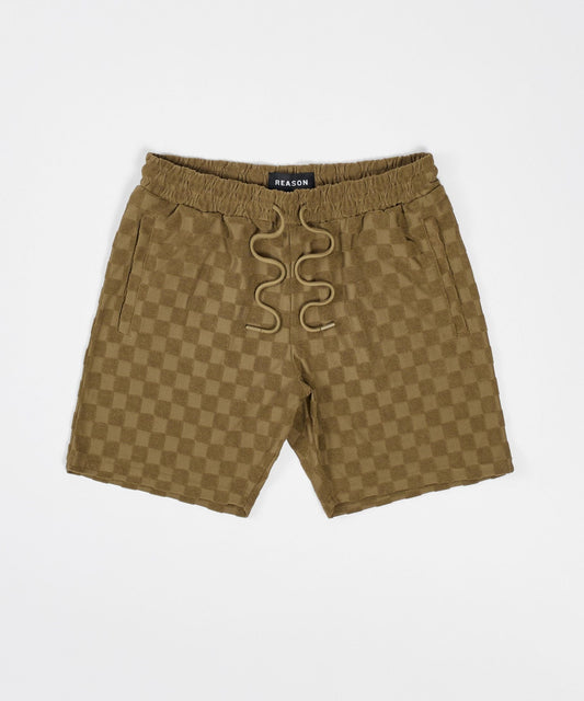 Reason Clothing Signature Checkerboard Towel Shorts - Brown