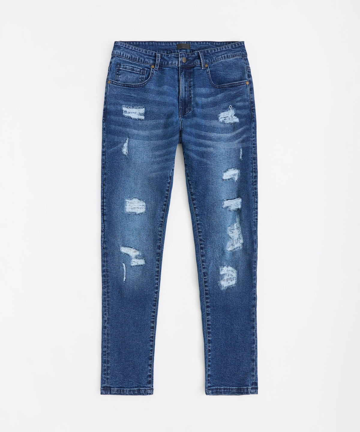 Reason Clothing Great Value Classic Distressed Skinny Jeans - Medium Blue