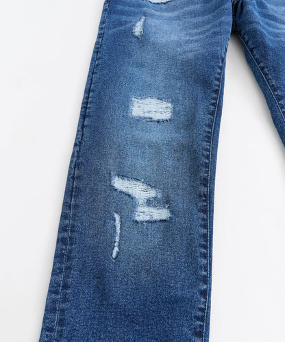Reason Clothing Great Value Classic Distressed Skinny Jeans - Medium Blue