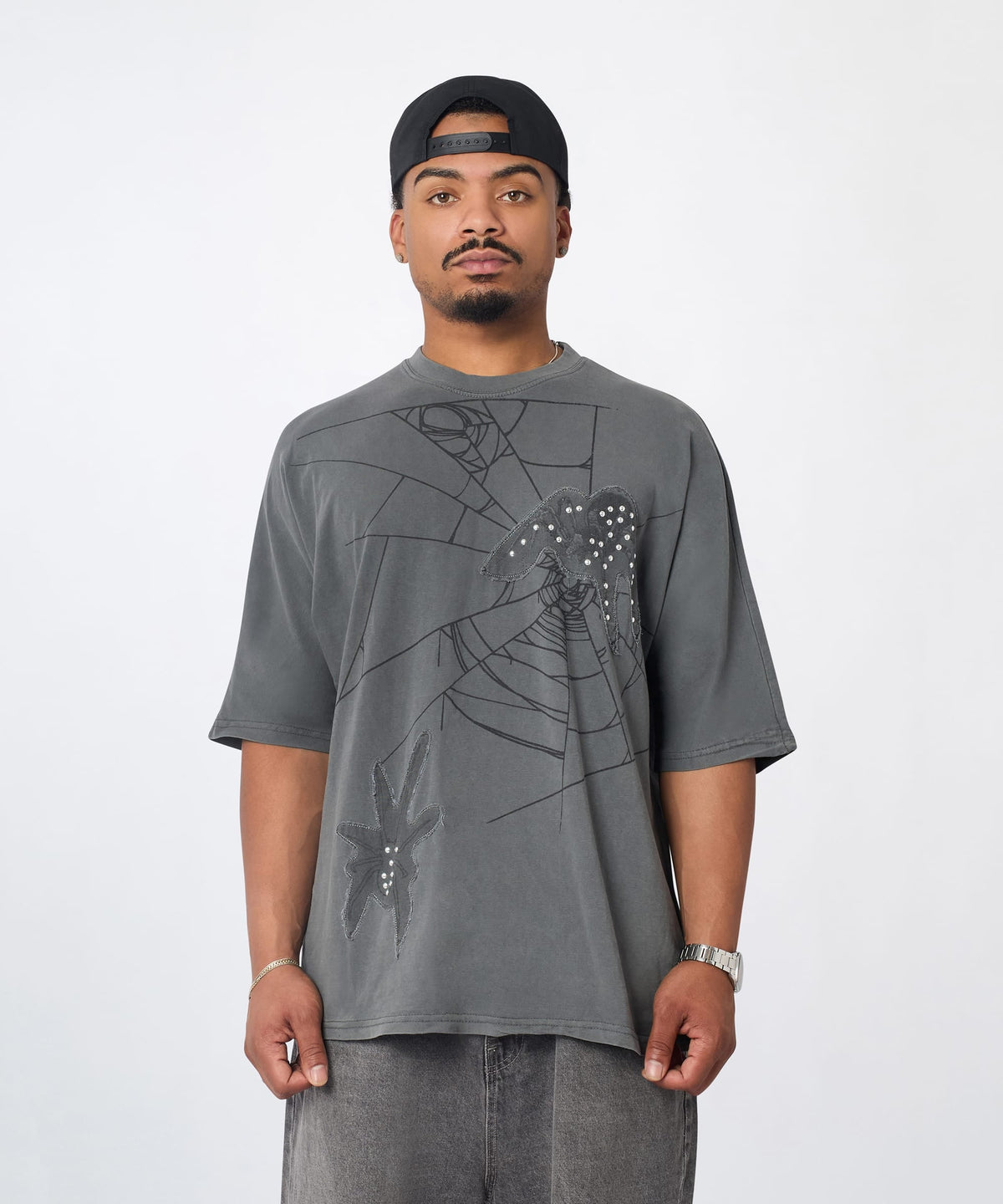 Reason Clothing Signature Toxic Spiderwebs Applique Short Sleeve Tee - Charcoal