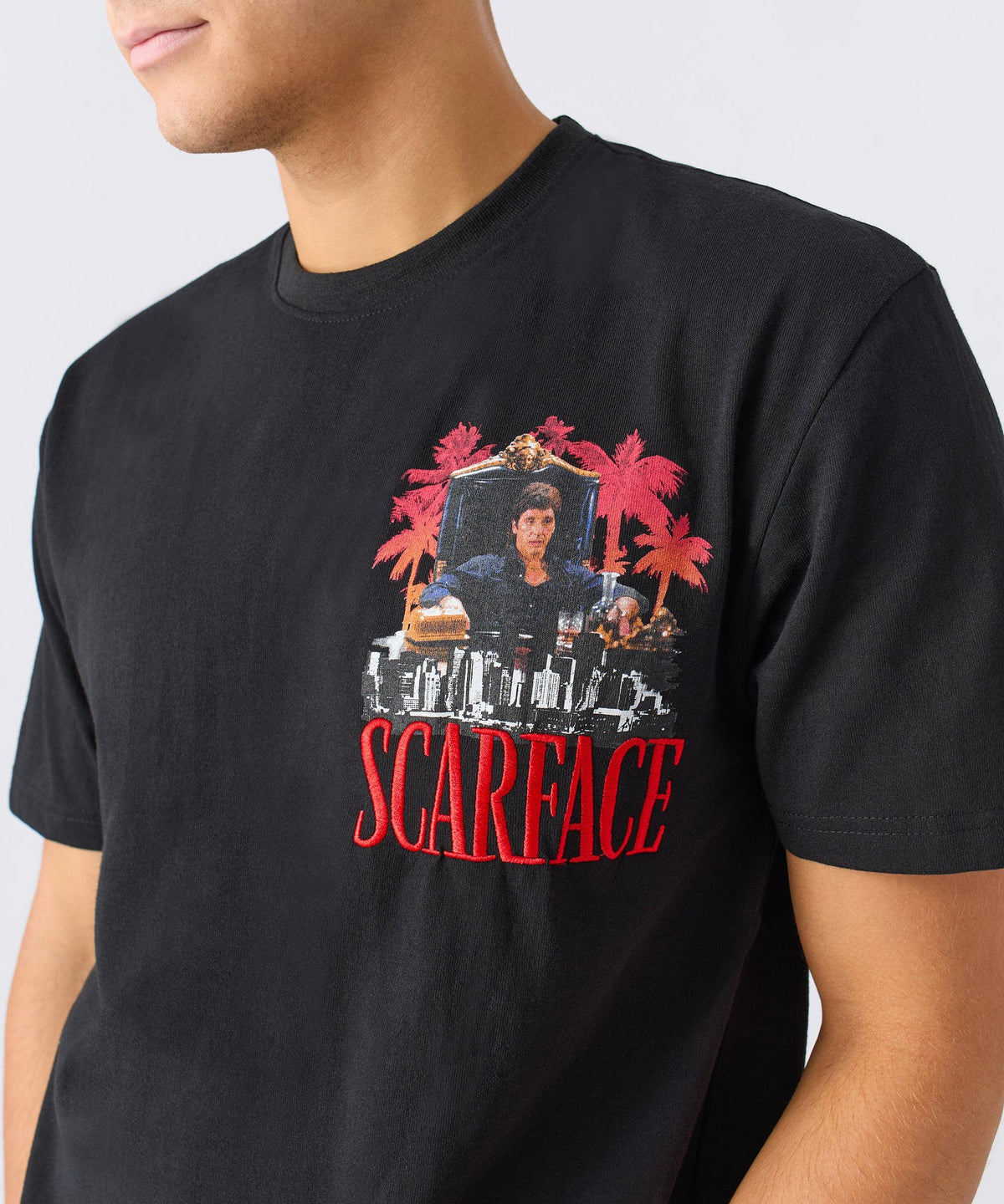 Reason Clothing Popular Scarface City Embroidered Short Sleeve Tee - Black