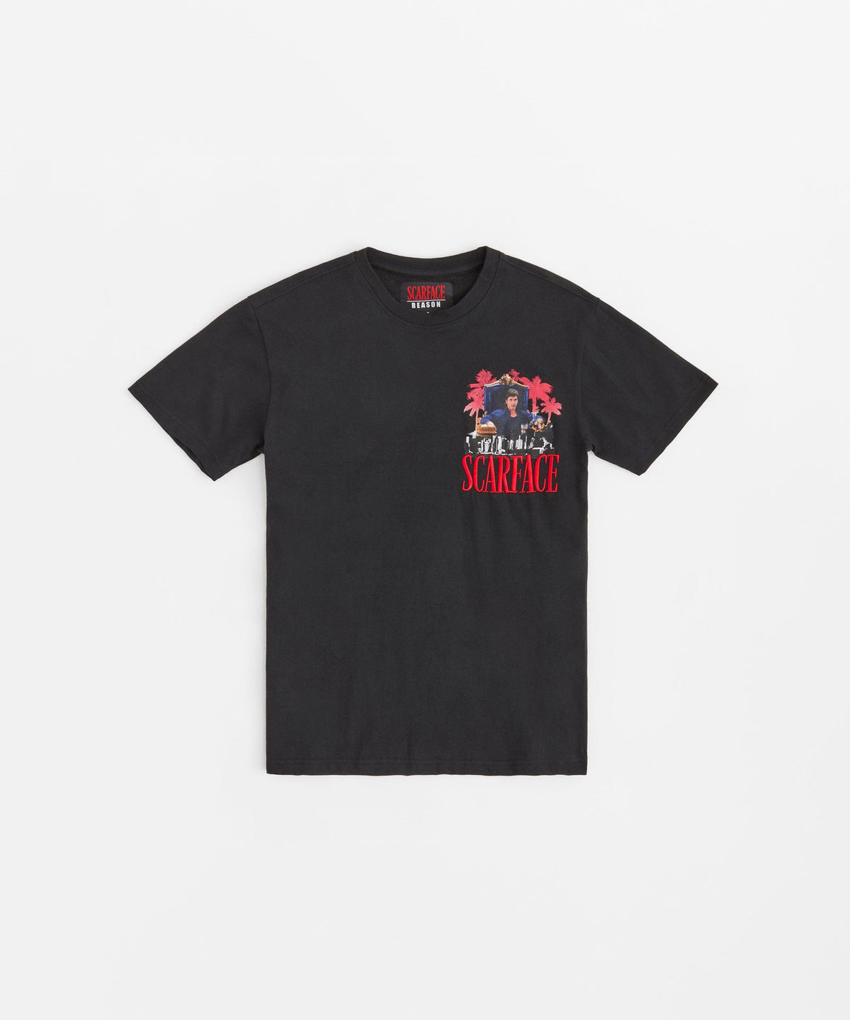Reason Clothing Popular Scarface City Embroidered Short Sleeve Tee - Black