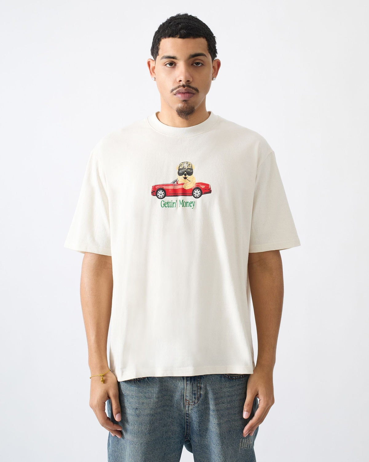 Reason Clothing Featured Cruisin Cub Embroidered Short Sleeve Tee - Cream
