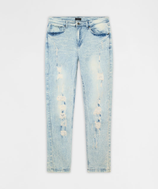 Reason Clothing Top Pick Distressed Rip and Frayed Denim - Light Blue