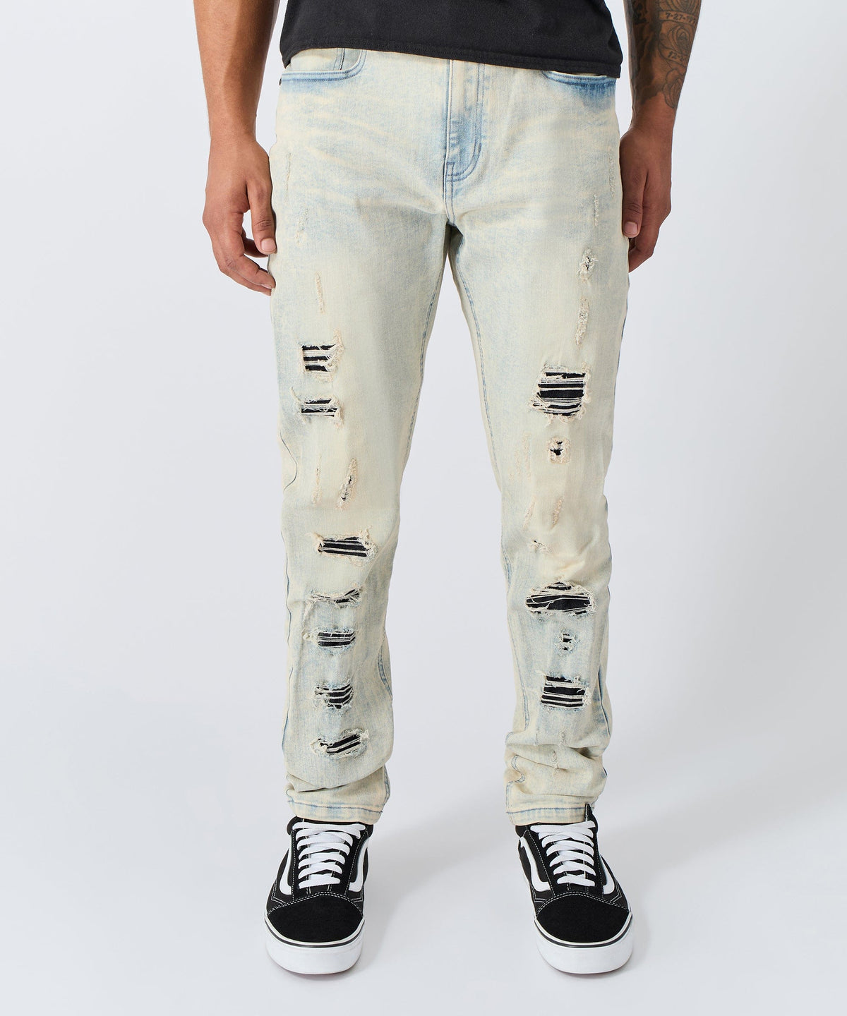 Reason Clothing Top Pick Distressed Rip and Frayed Denim - Light Blue