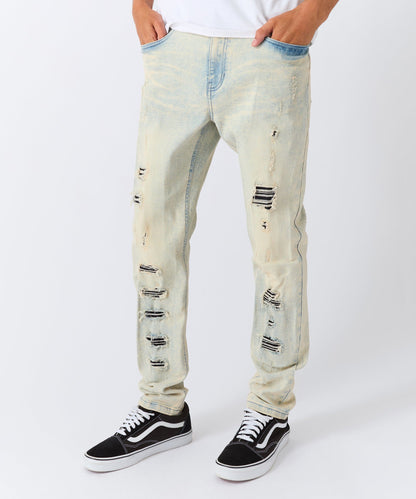 Reason Clothing Top Pick Distressed Rip and Frayed Denim - Light Blue