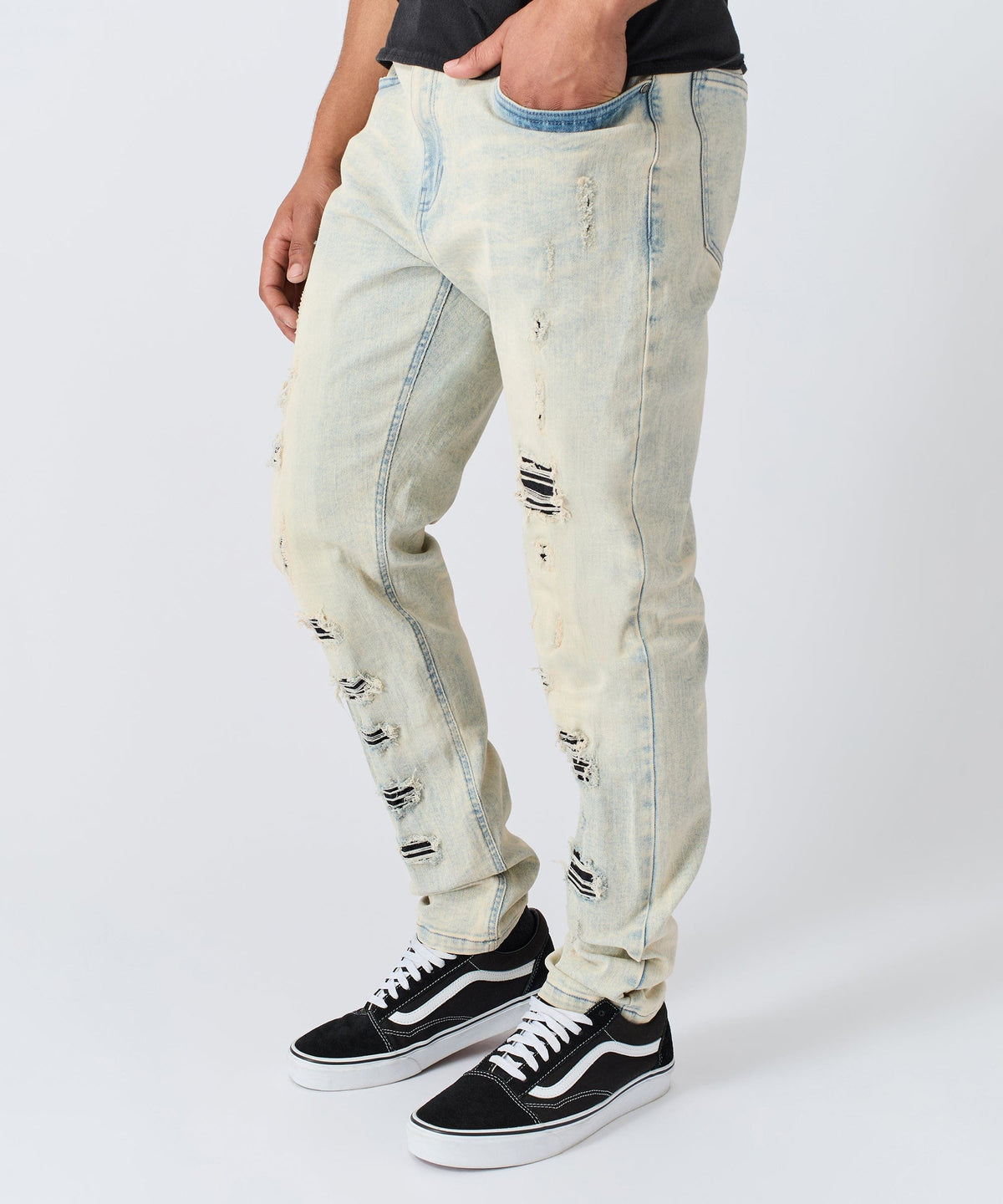 Reason Clothing Top Pick Distressed Rip and Frayed Denim - Light Blue