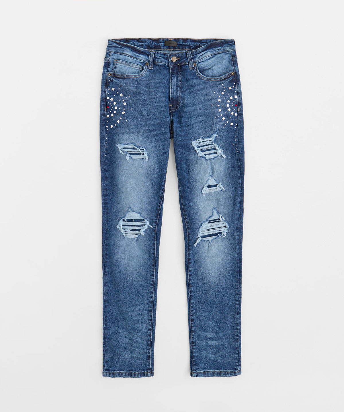 Reason Clothing Everyday Plus Size Starburst Studded Skinny Jeans - Blue