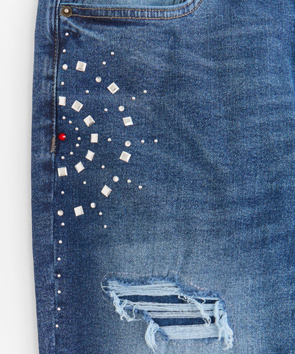 Reason Clothing Everyday Plus Size Starburst Studded Skinny Jeans - Blue