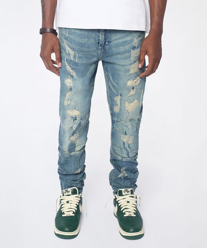 Reason Clothing Top Pick Road Rage Distressed Skinny Jeans - Light Blue