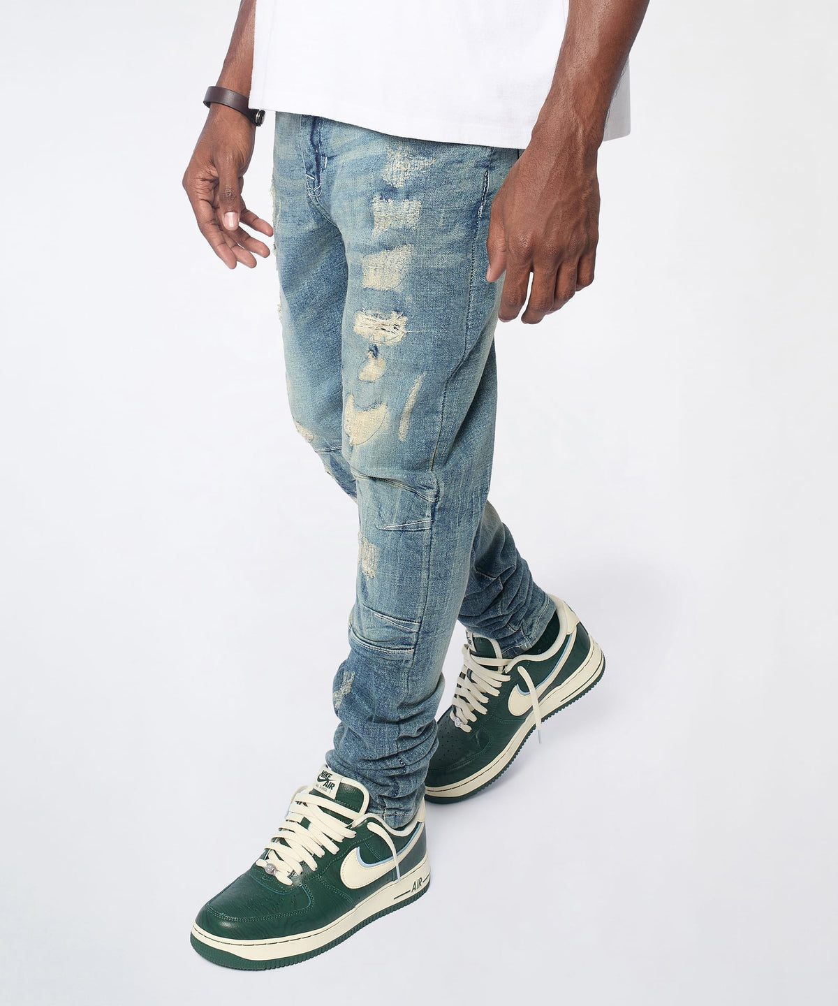 Reason Clothing Top Pick Road Rage Distressed Skinny Jeans - Light Blue