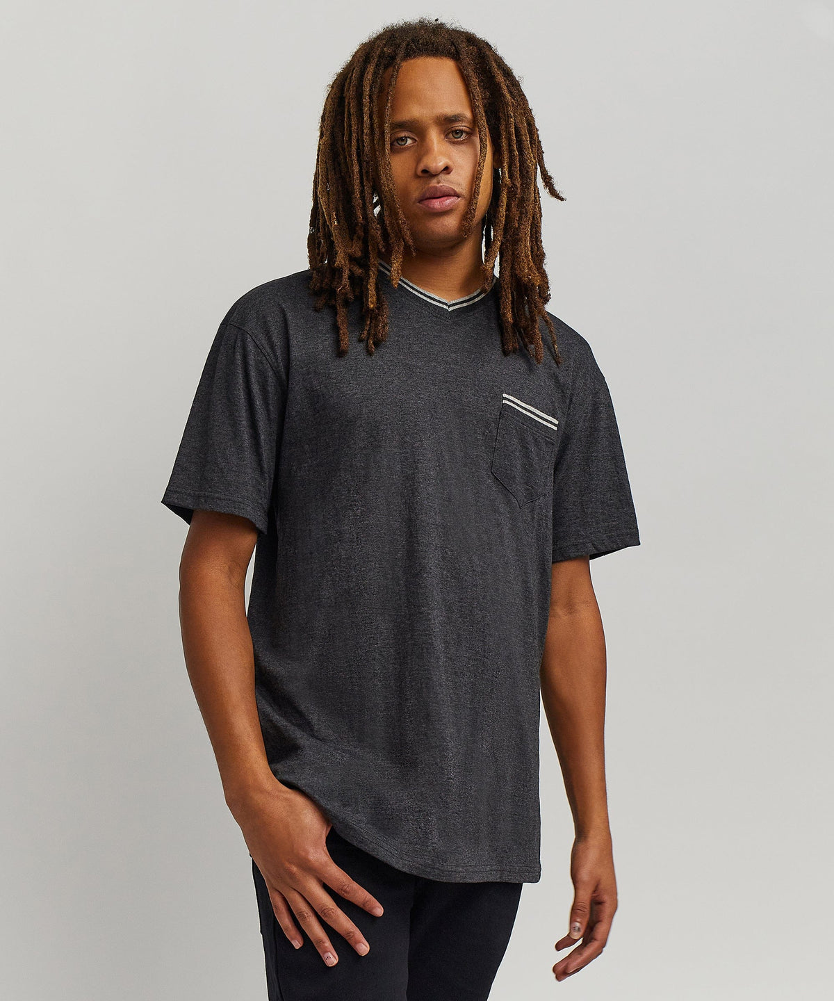 Reason Clothing Value Pocket Stripe Contrast V-Neck Tee