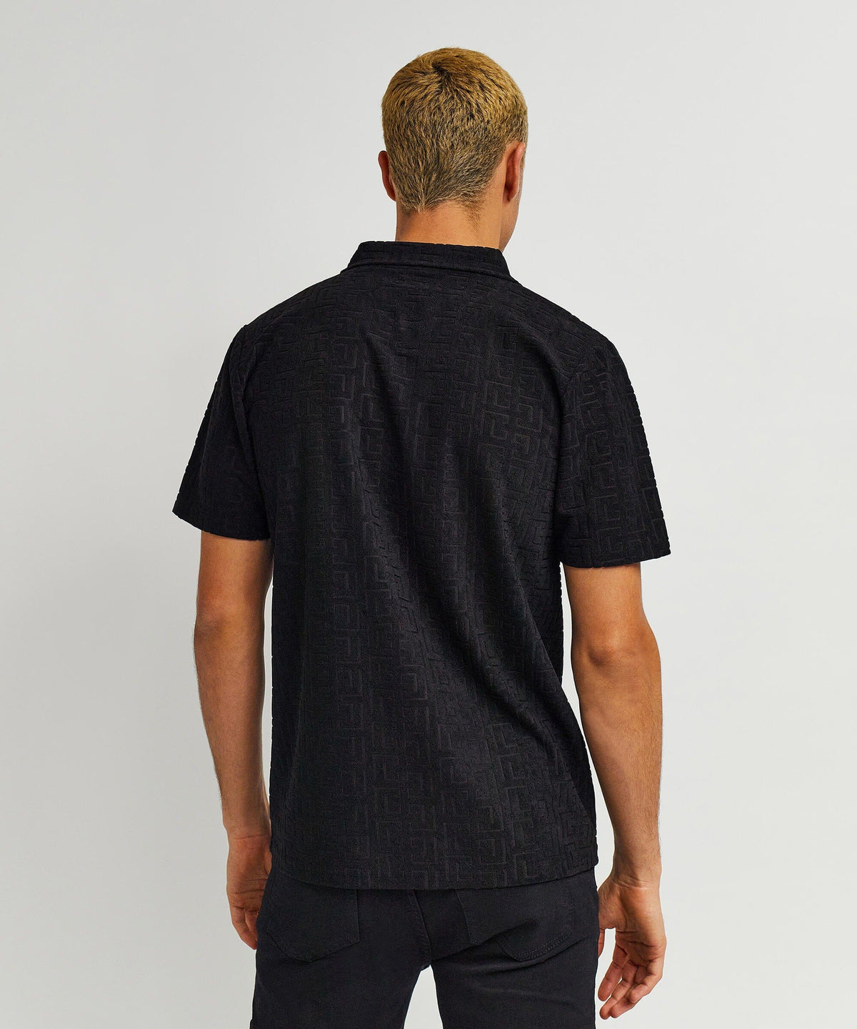 Reason Clothing Hot Sale Geometric Viscose Button-Down Short Sleeve Shirt - Black
