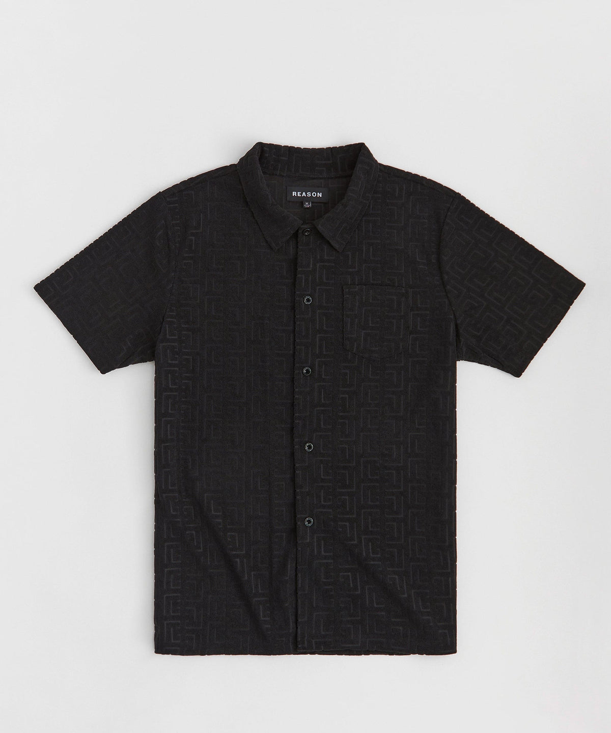 Reason Clothing Hot Sale Geometric Viscose Button-Down Short Sleeve Shirt - Black