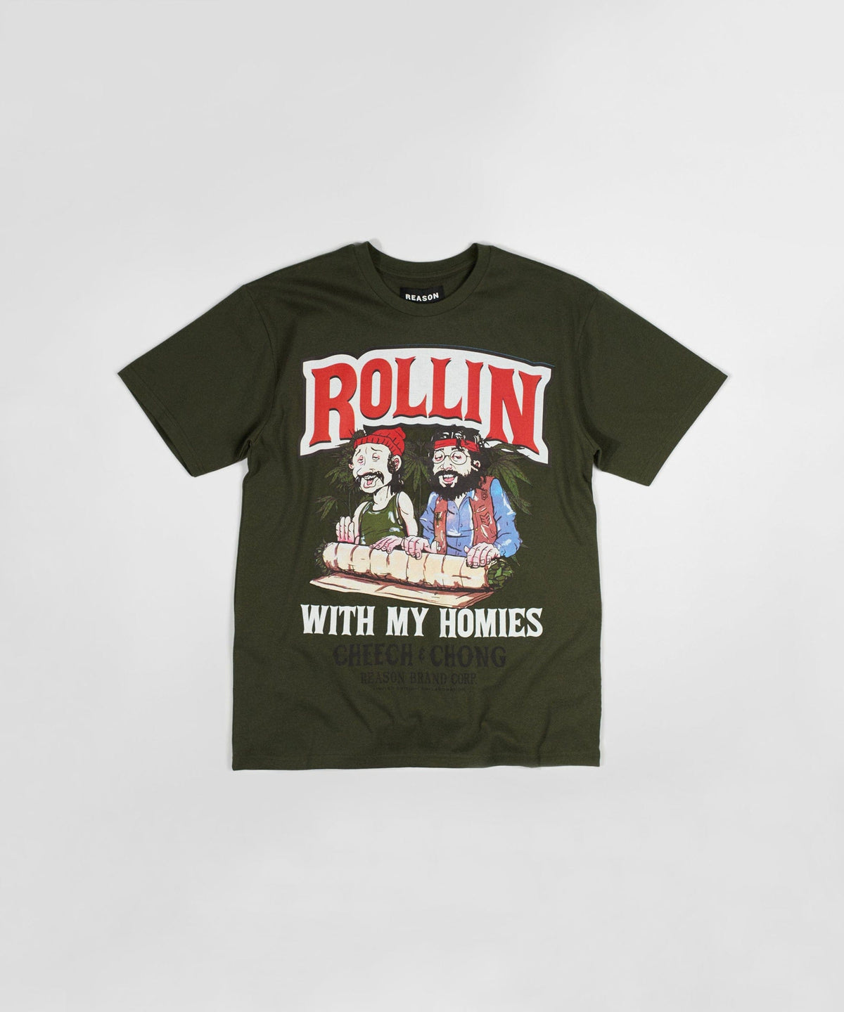 Reason Clothing Top Pick Cheech & Chong Keep Rollin On Graphic Short Sleeve Tee - Green