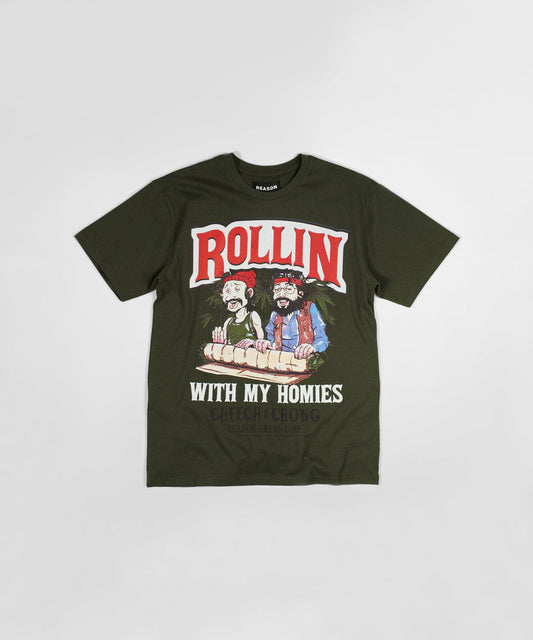 Reason Clothing Top Pick Cheech & Chong Keep Rollin On Graphic Short Sleeve Tee - Green