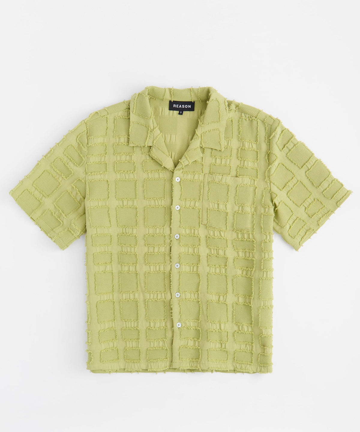 Reason Clothing Special Offer Textured Blocks Button Down Shirt - Olive Green