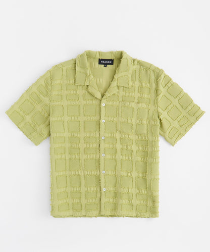 Reason Clothing Special Offer Textured Blocks Button Down Shirt - Olive Green