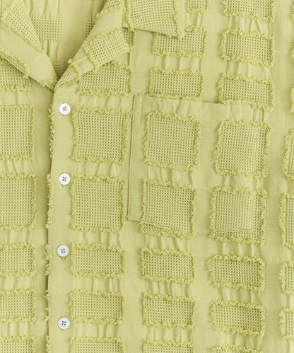 Reason Clothing Special Offer Textured Blocks Button Down Shirt - Olive Green