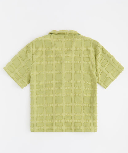 Reason Clothing Special Offer Textured Blocks Button Down Shirt - Olive Green