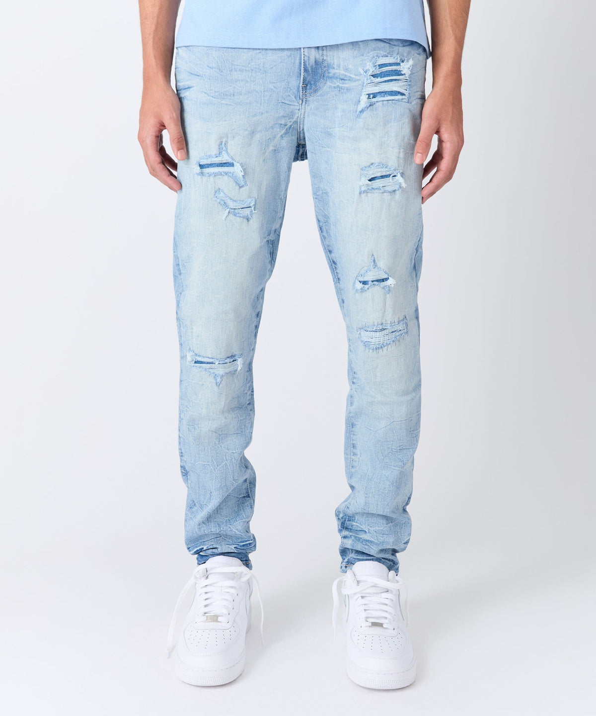 Reason Clothing Special Offer Coastal Ripped Skinny Jeans - Light Blue