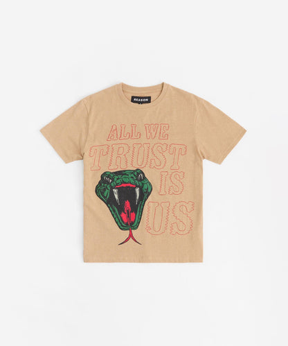 Reason Clothing Quality All We Trust Is Us Applique Short Sleeve Tee - Khaki