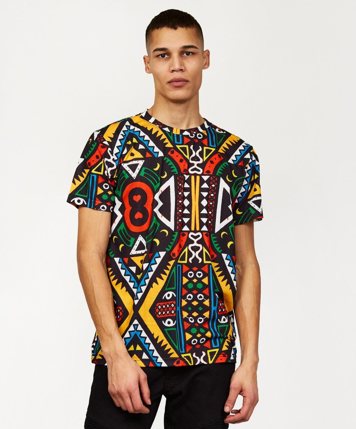 Reason Clothing Trusted Emblem Allover Geometric Print Graphic Tee