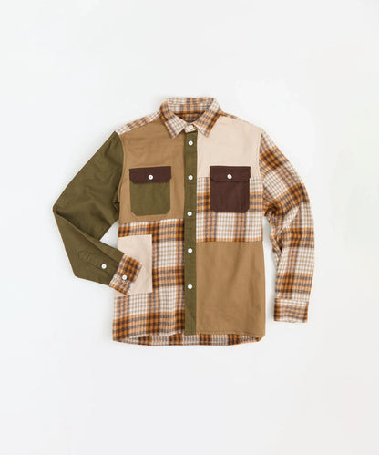 Reason Clothing Signature Patchwork Plaid Button Down Long Sleeve Shirt - Multicolor