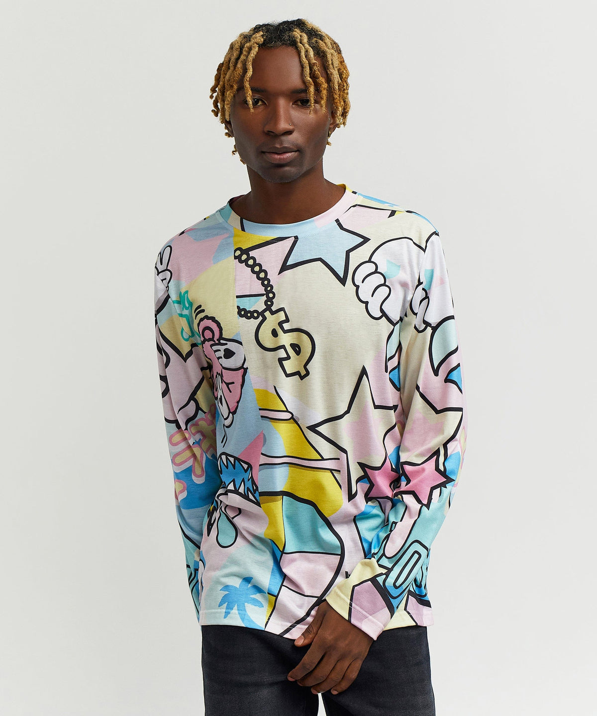 Reason Clothing Special Offer Cartoon Print Long Sleeve Tee