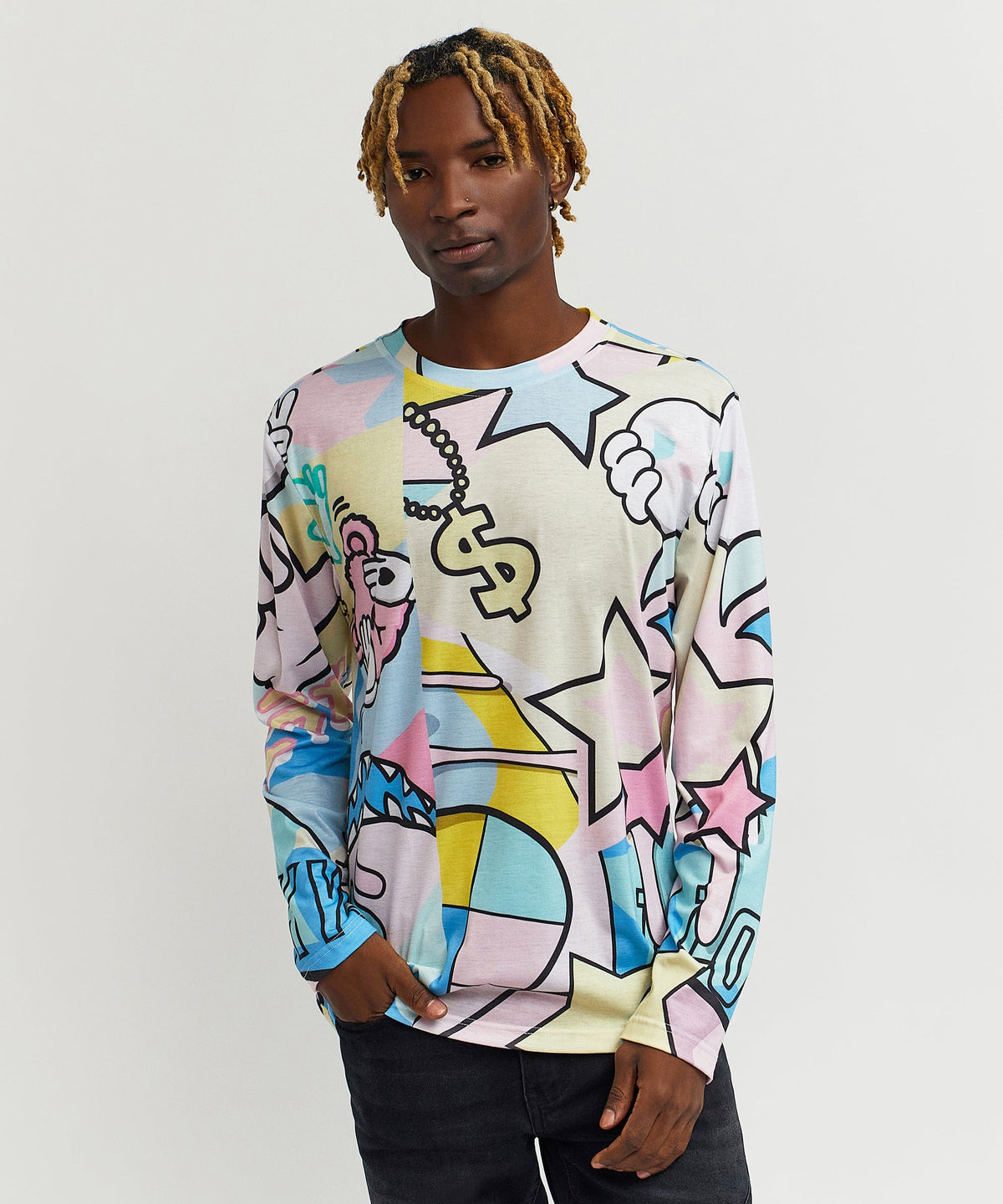 Reason Clothing Special Offer Cartoon Print Long Sleeve Tee