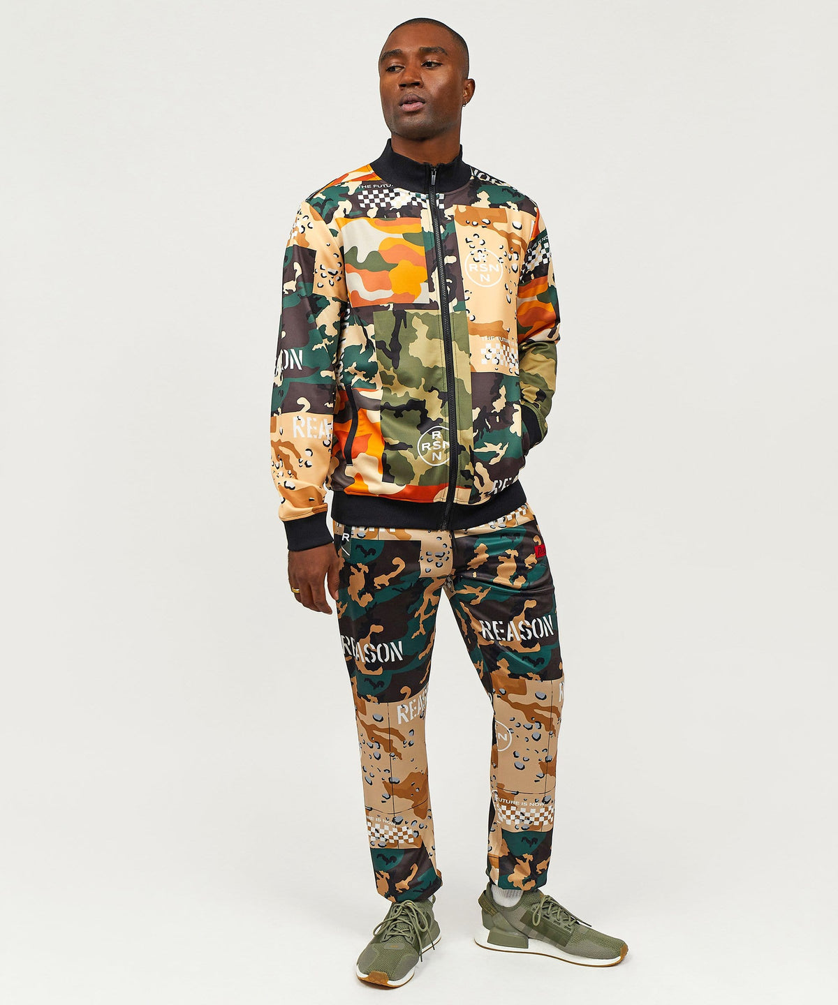 Reason Clothing Recommended Multi Allover Camo Mixed Print Track Set