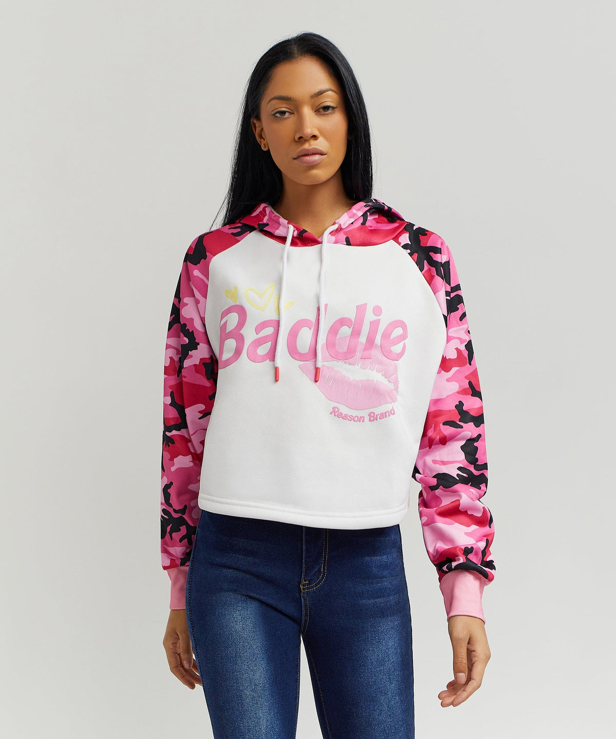Reason Clothing Customer Favorite Baddie Camo Crop Hoodie