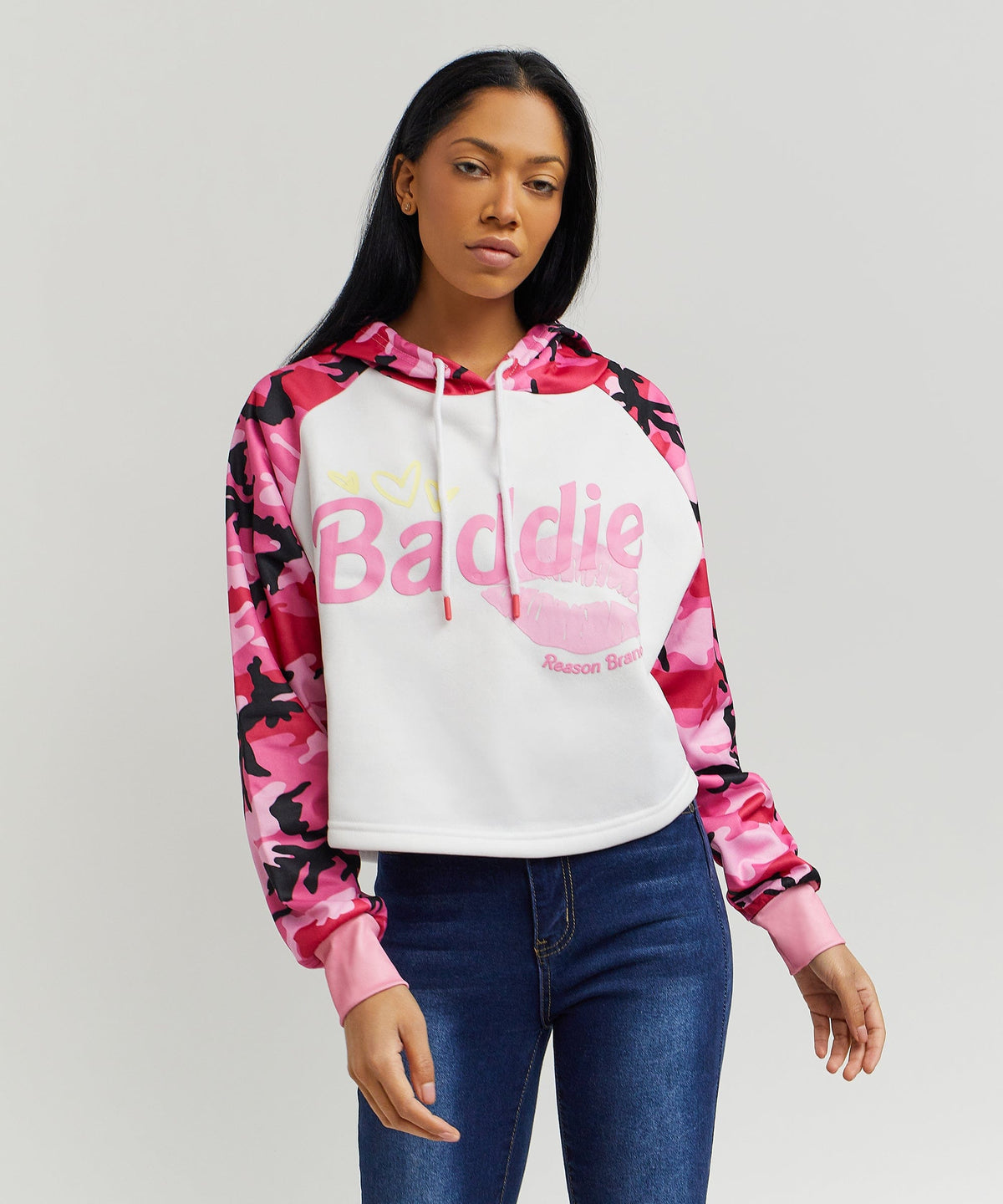 Reason Clothing Customer Favorite Baddie Camo Crop Hoodie