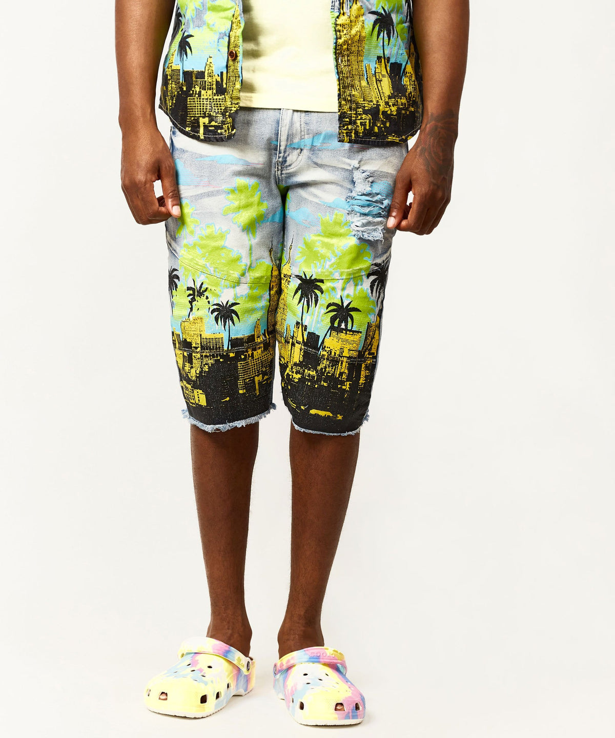 Reason Clothing Discount Wavy Denim Shorts