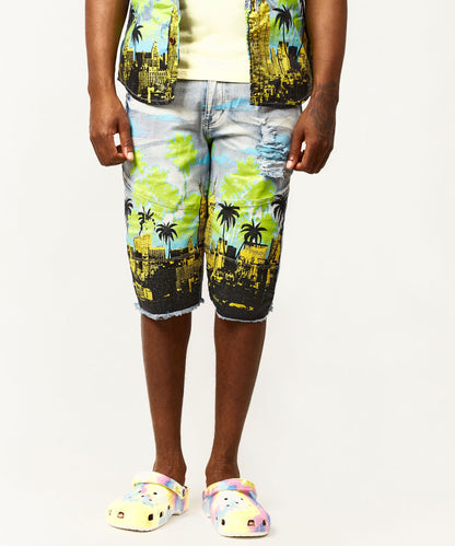 Reason Clothing Discount Wavy Denim Shorts