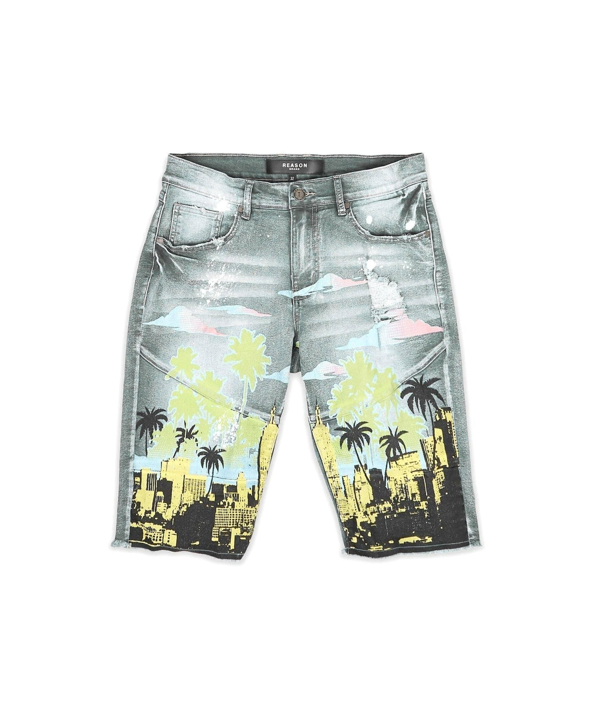 Reason Clothing Discount Wavy Denim Shorts