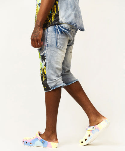 Reason Clothing Discount Wavy Denim Shorts