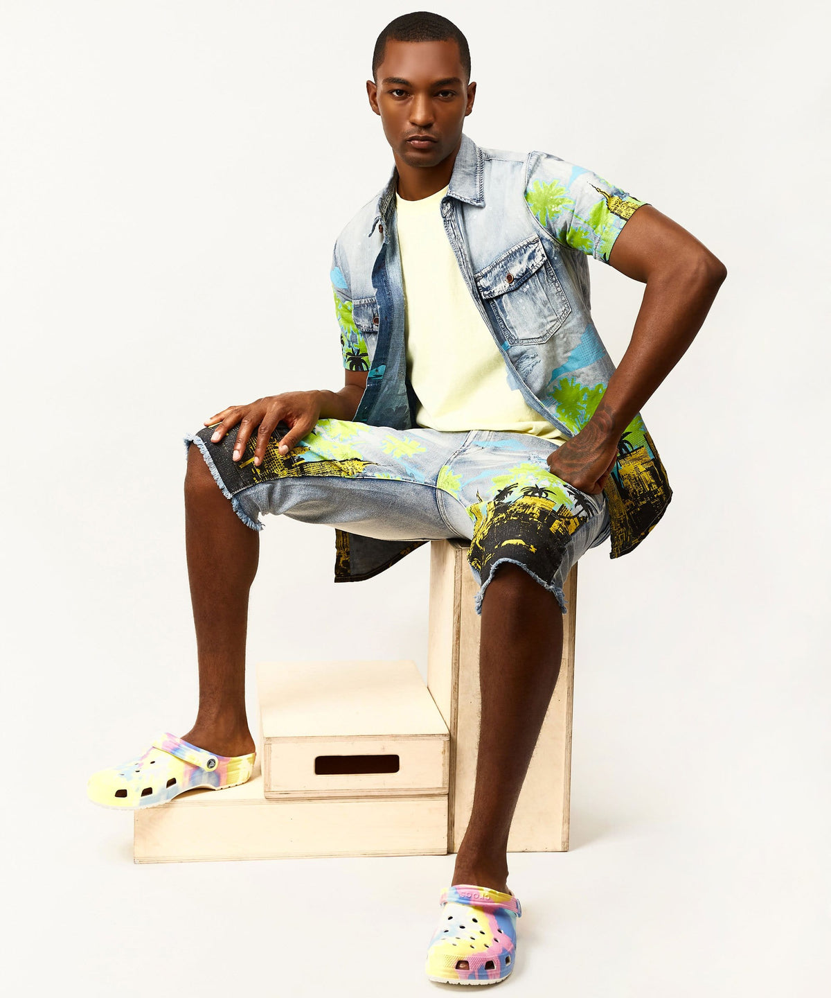 Reason Clothing Discount Wavy Denim Shorts