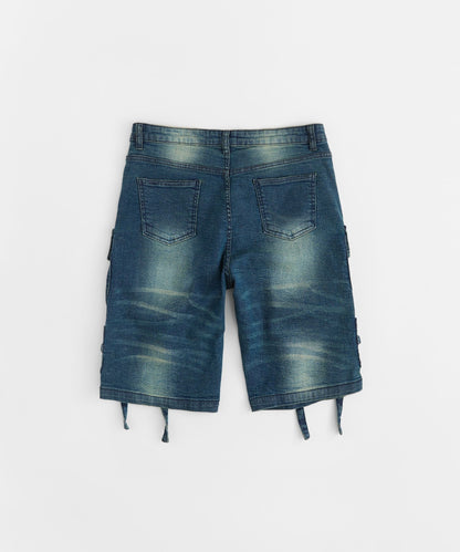Reason Clothing Smart Buy Buckle Strap Denim Shorts - Dark Blue