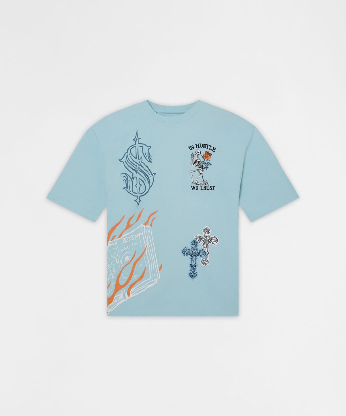 Reason Clothing Latest Plus Size Self Made Embroidered Short Sleeve Tee - Light Blue