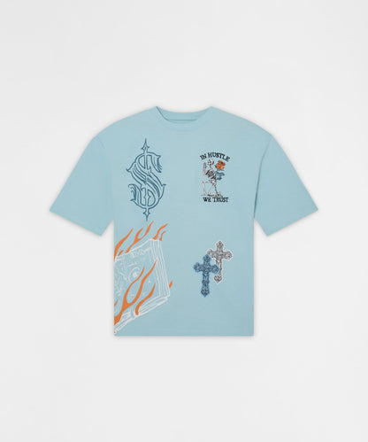 Reason Clothing Latest Plus Size Self Made Embroidered Short Sleeve Tee - Light Blue