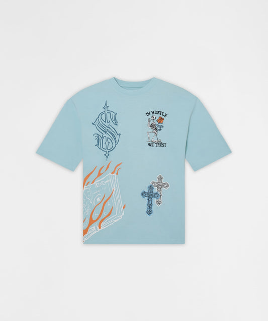 Reason Clothing Latest Plus Size Self Made Embroidered Short Sleeve Tee - Light Blue