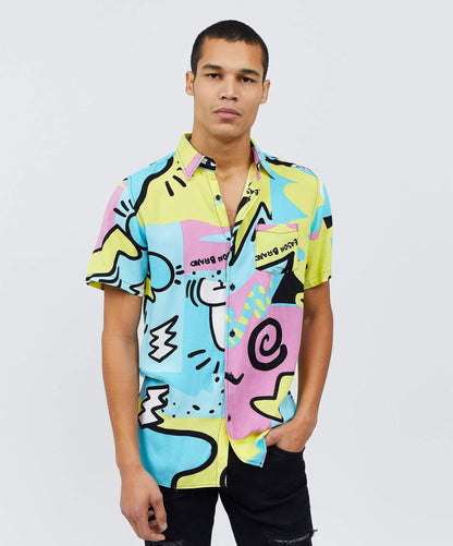 Reason Clothing Quality Fantasy Colorful Print Short Sleeve Shirt
