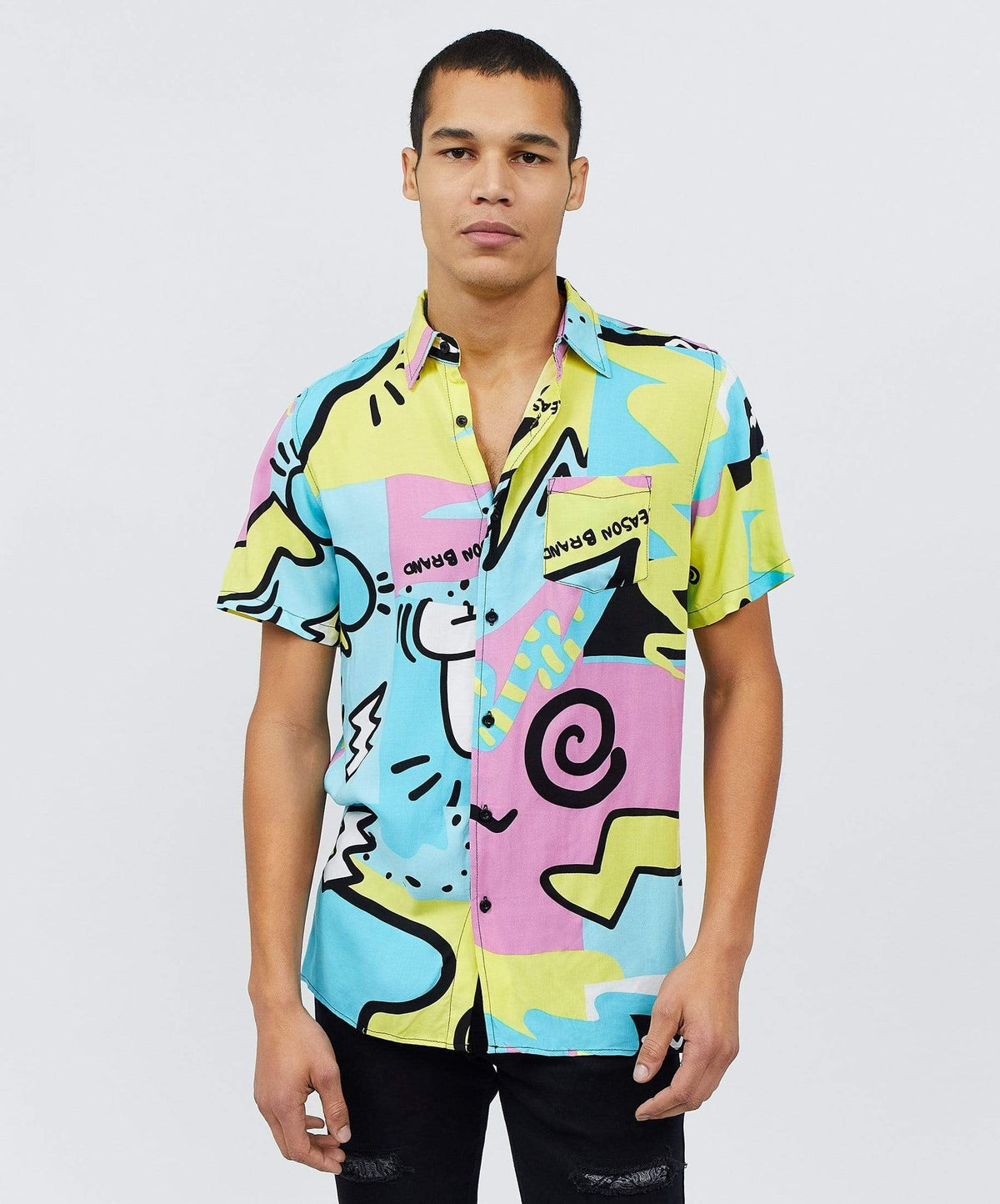 Reason Clothing Quality Fantasy Colorful Print Short Sleeve Shirt