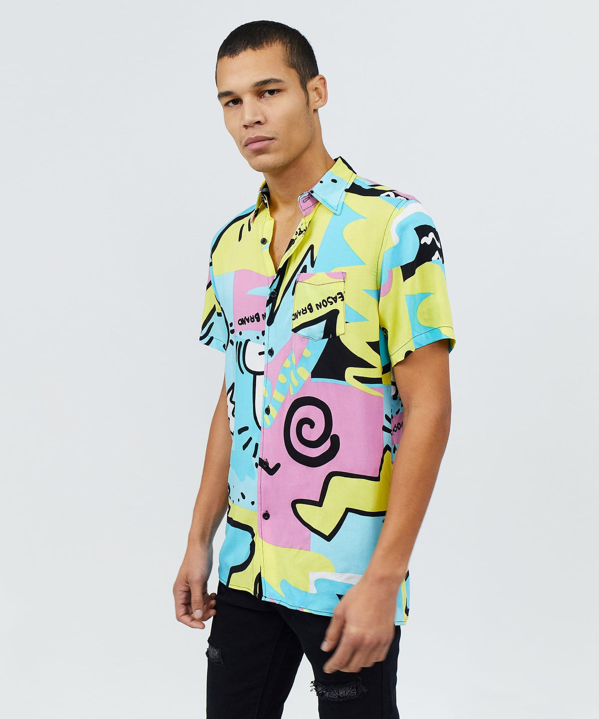 Reason Clothing Quality Fantasy Colorful Print Short Sleeve Shirt
