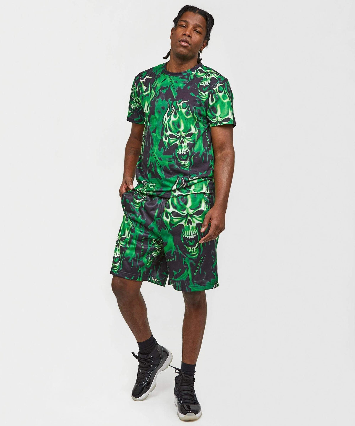 Reason Clothing Hot Sale Skull Rider Tee Shorts Set