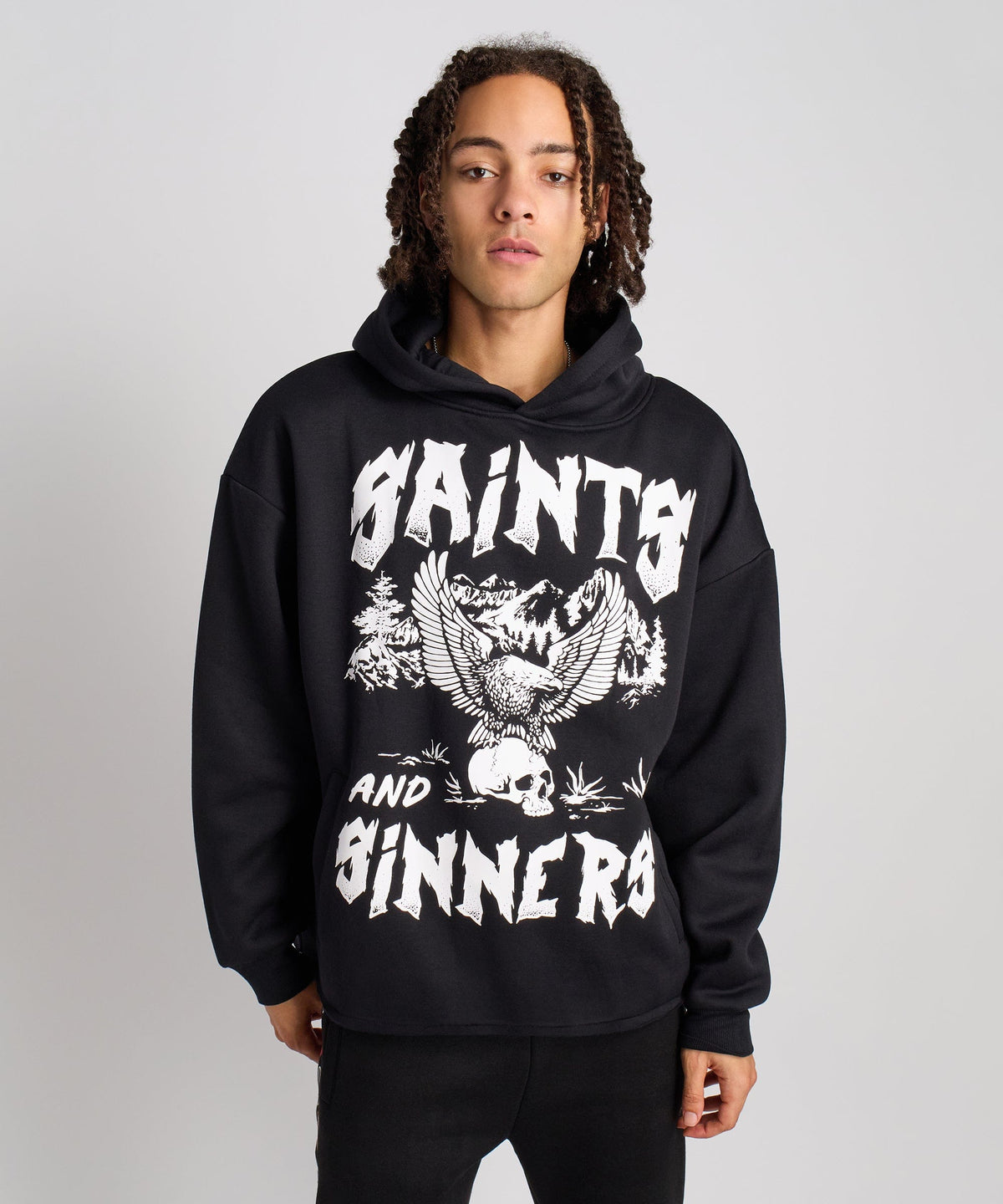 Reason Clothing Smart Buy Saints and Sinners Graphic Long Sleeve Hoodie - Black