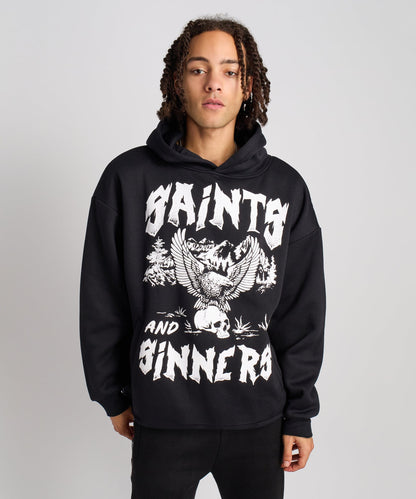 Reason Clothing Smart Buy Saints and Sinners Graphic Long Sleeve Hoodie - Black